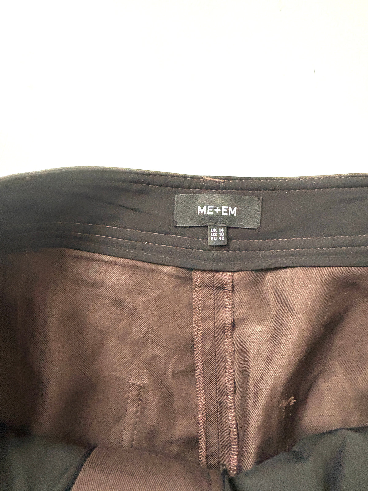 Me+Em Brown Cropped Linen Blend Trousers UK 14