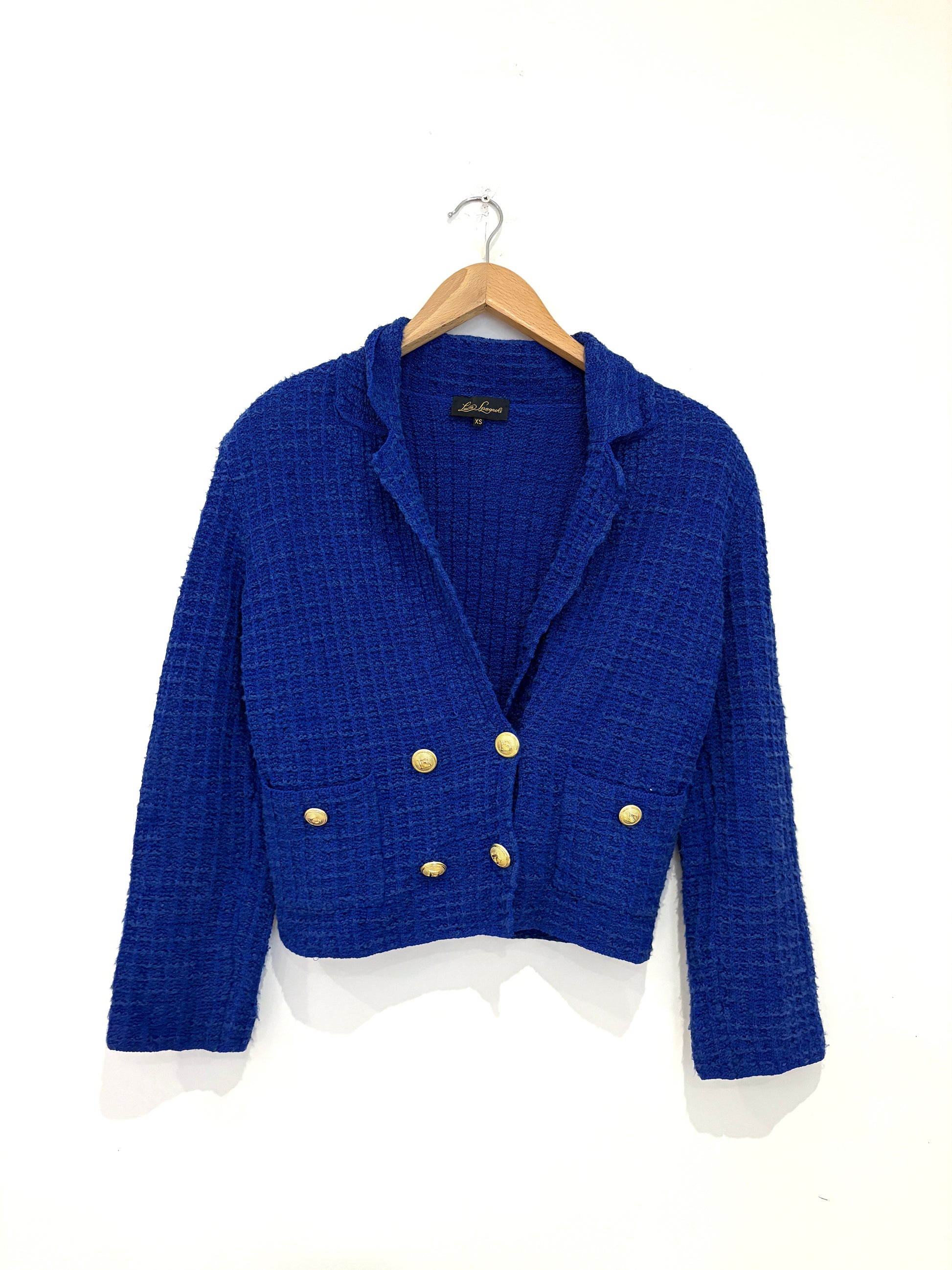 luisa spagnoli royal blue cropped tweed jacket xs