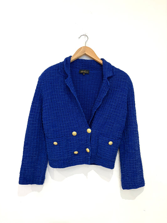 luisa spagnoli royal blue cropped tweed jacket xs