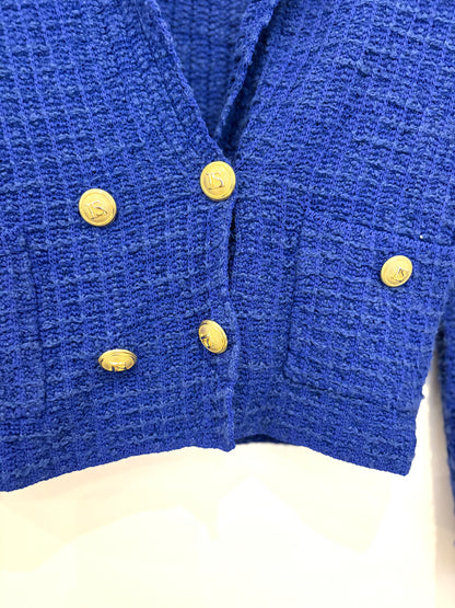 Luisa Spagnoli Cropped Blue Tweed Jacket XS