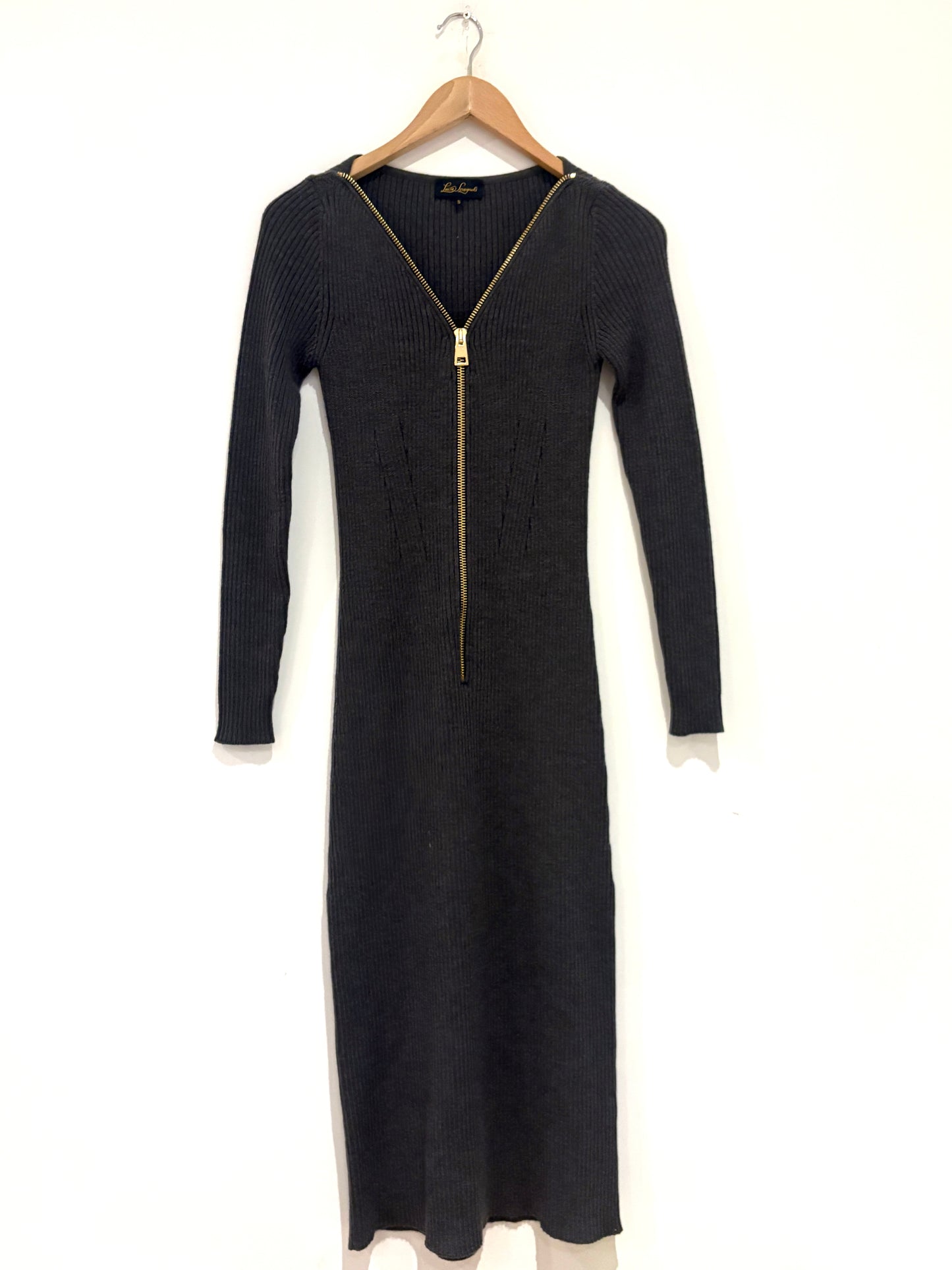 Luisa Spagnoli Grey Knit Midi Ribbed Dress