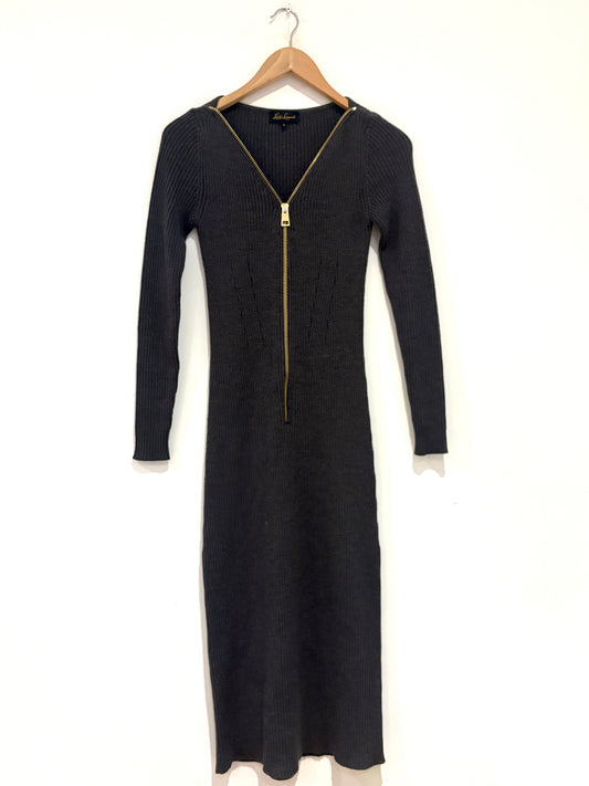 Luisa Spagnoli Grey Knit Midi Ribbed Dress