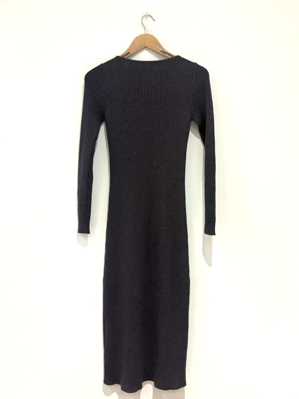 Luisa Spagnoli Wool Grey Knit Midi Ribbed Dress S