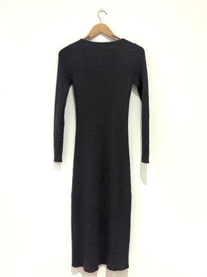 Luisa Spagnoli Wool Grey Knit Midi Ribbed Dress S