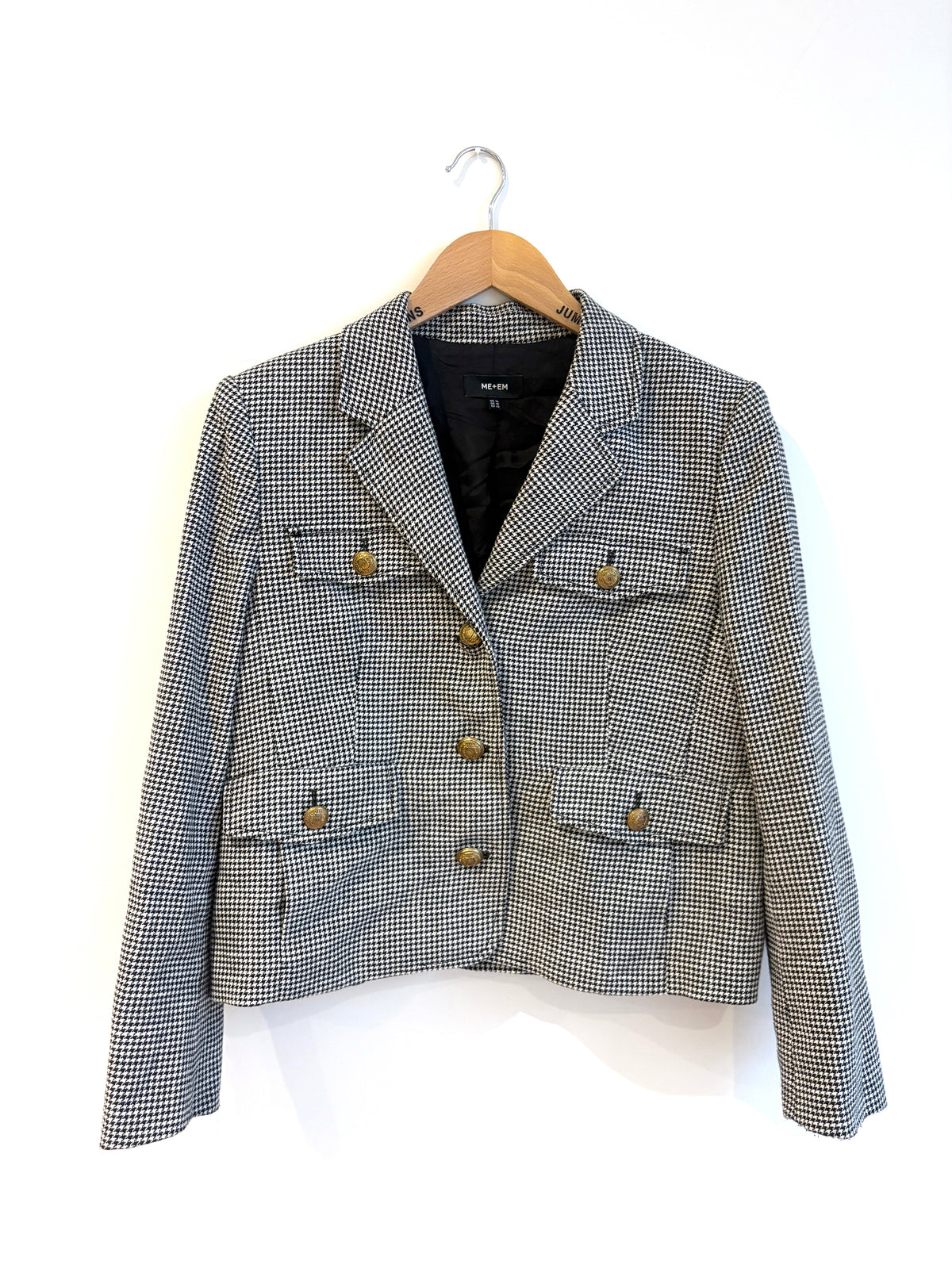 me+em bracelet sleeve houndstooth crop jacket