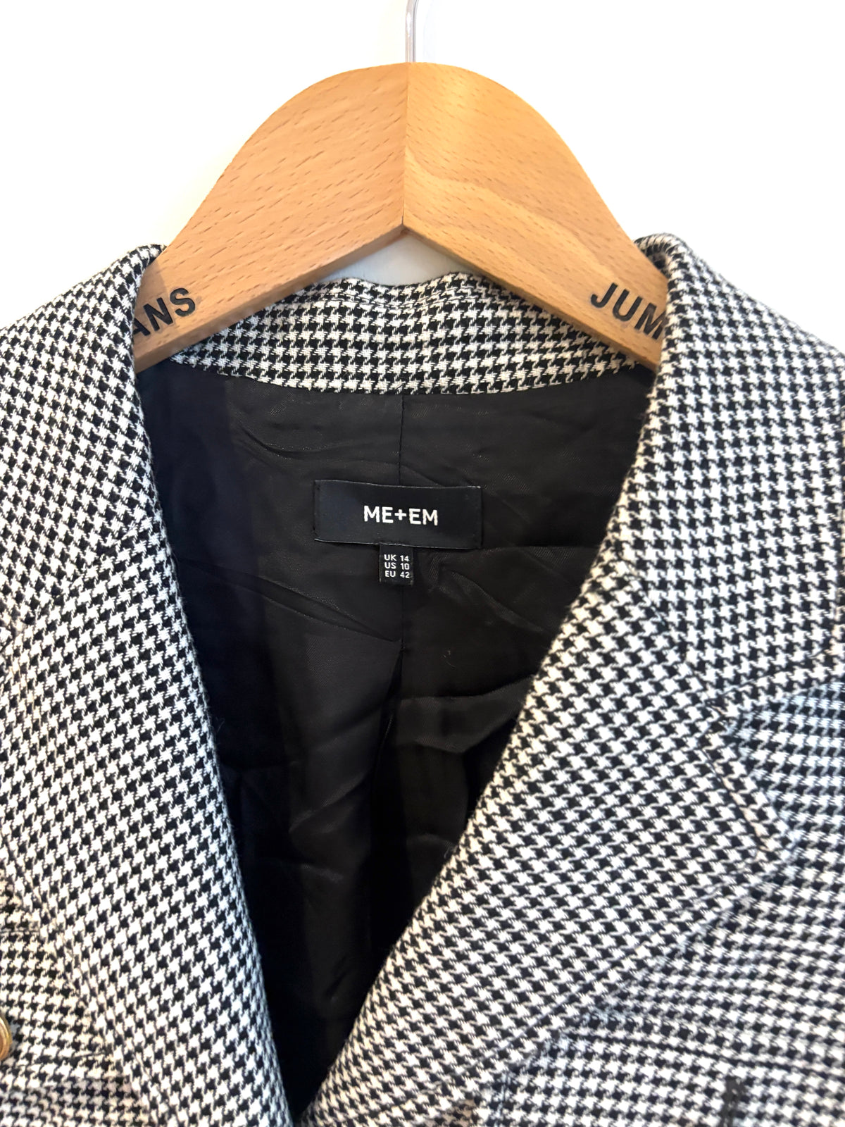 Me+Em Wool Houndstooth Crop Blazer Jacket UK 14