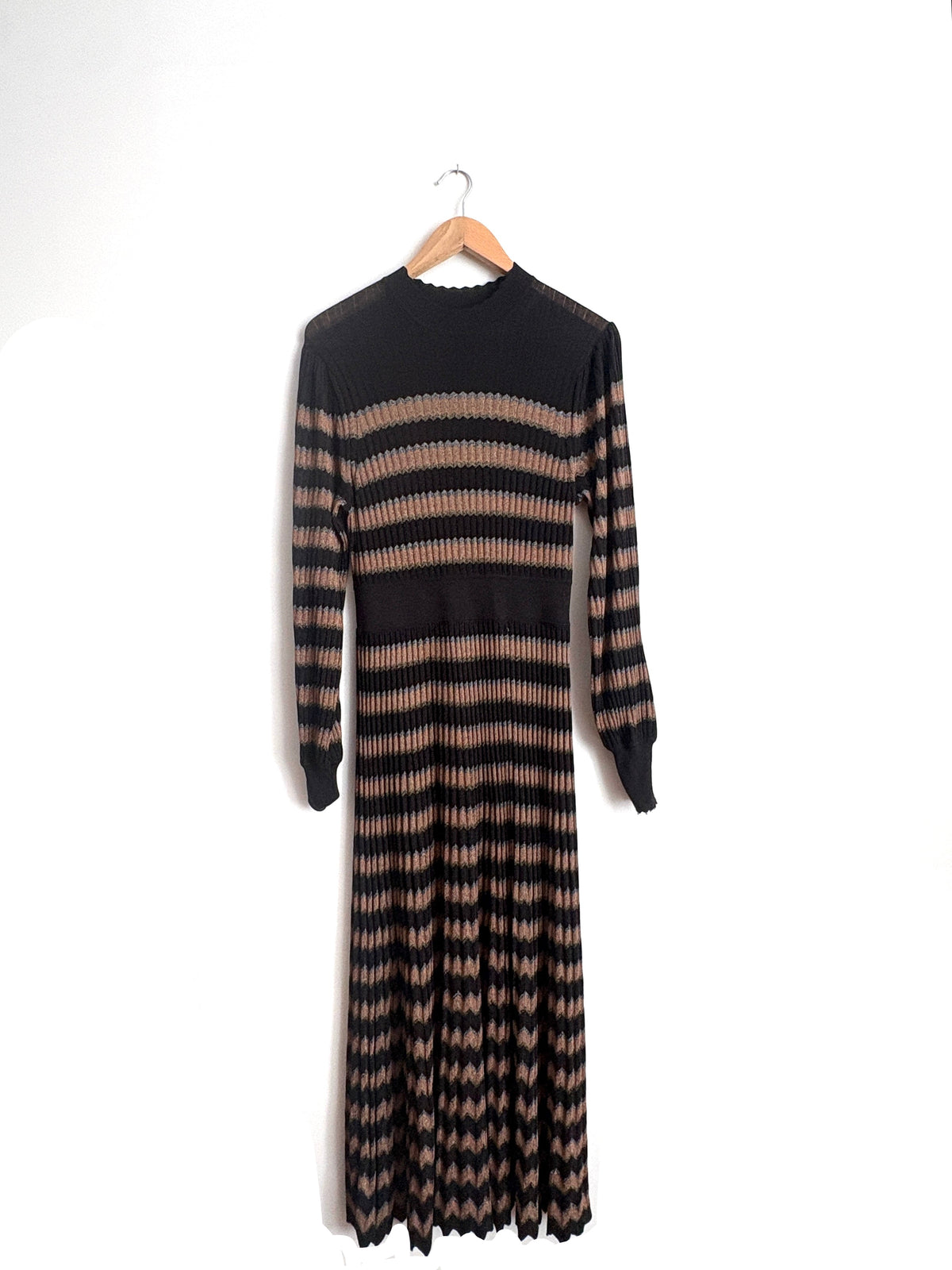 Metallic Zig Zag Chevron Fit and Flare Maxi Dress 