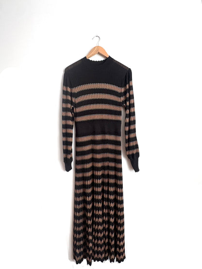 Metallic Zig Zag Chevron Fit and Flare Maxi Dress 
