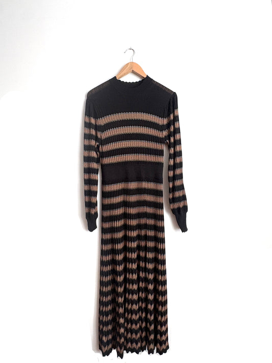 Metallic Zig Zag Chevron Fit and Flare Maxi Dress 