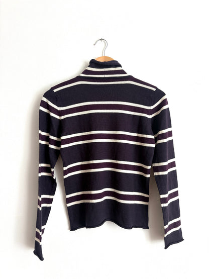 Emporio Armani Striped purple turtle Neck Jumper UK 12