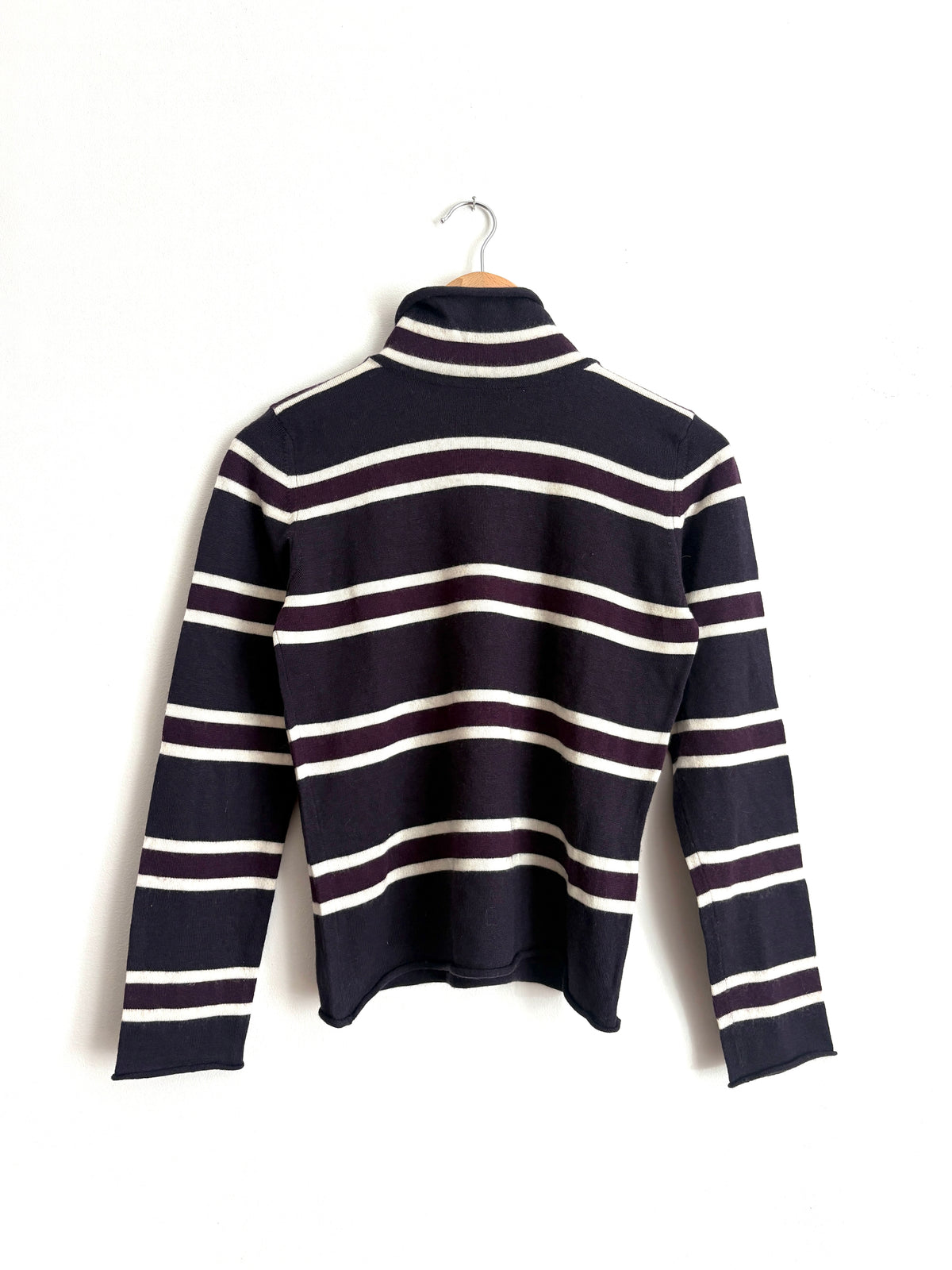 Emporio Armani Striped Purple Turtleneck Jumper UK 12