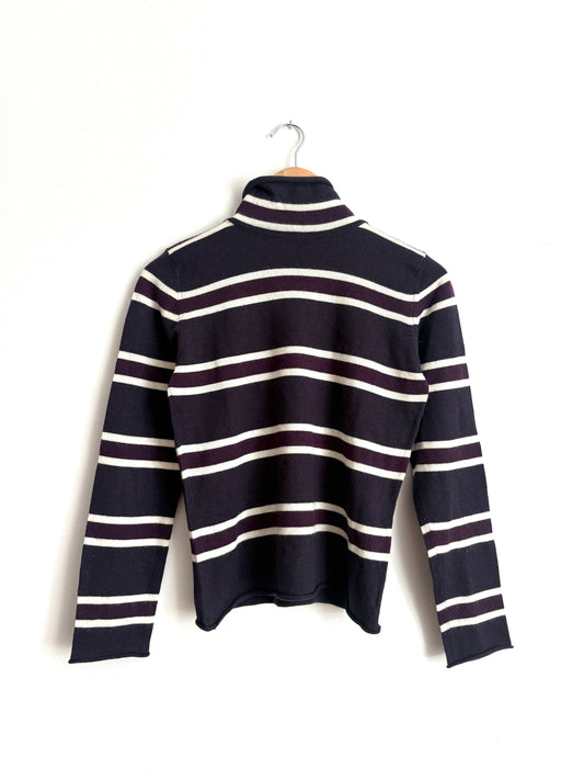 Emporio Armani Striped Purple Turtleneck Jumper UK 12