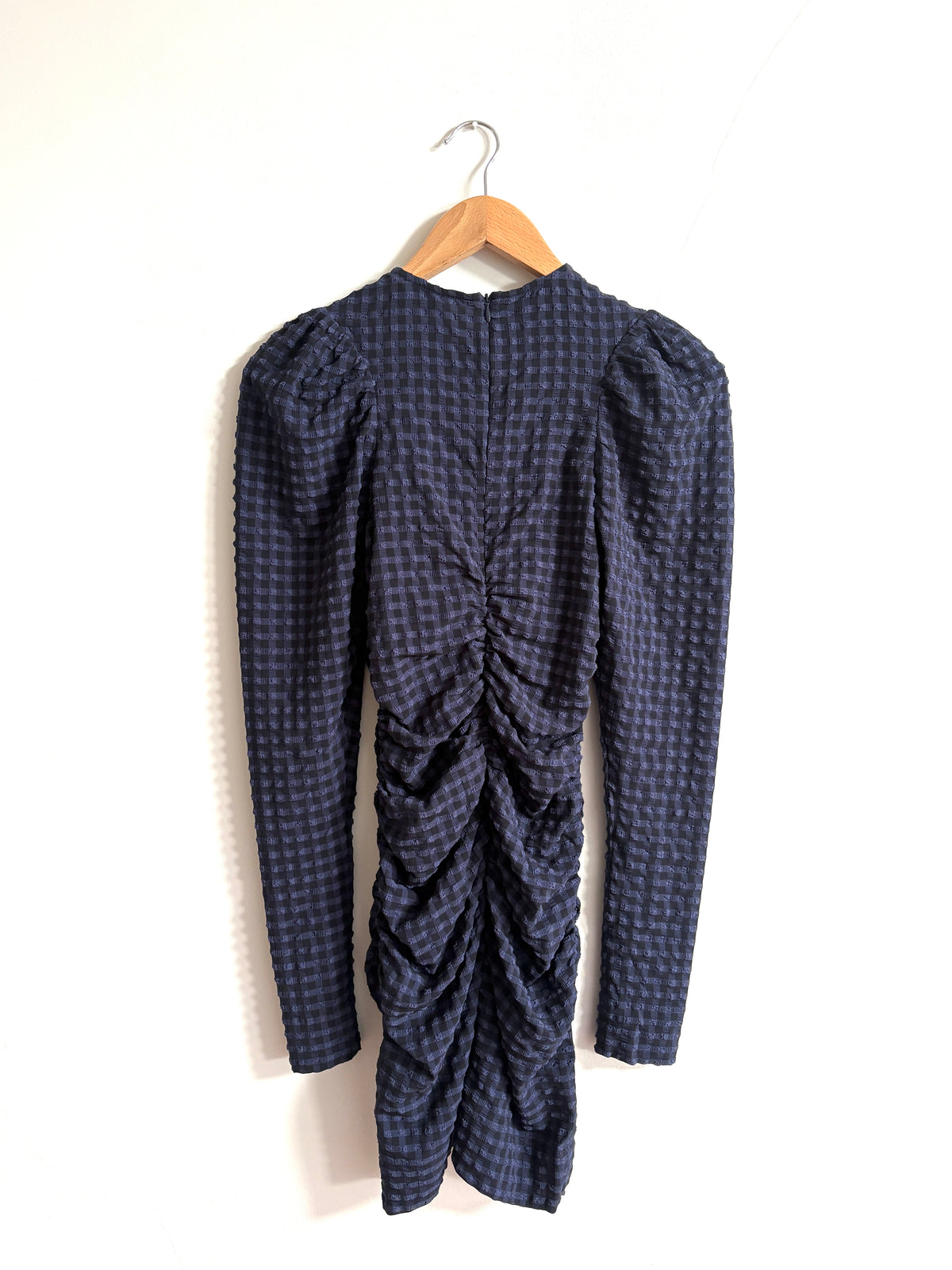 New With Tags Ganni Blue Checkered Seersucker Mini Dress UK 4