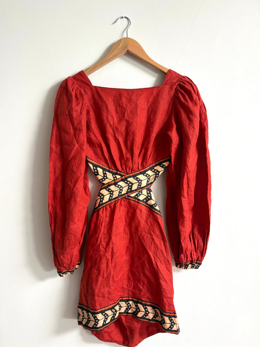 Johanna Ortiz Time gone by Linen Mini Dress UK 4