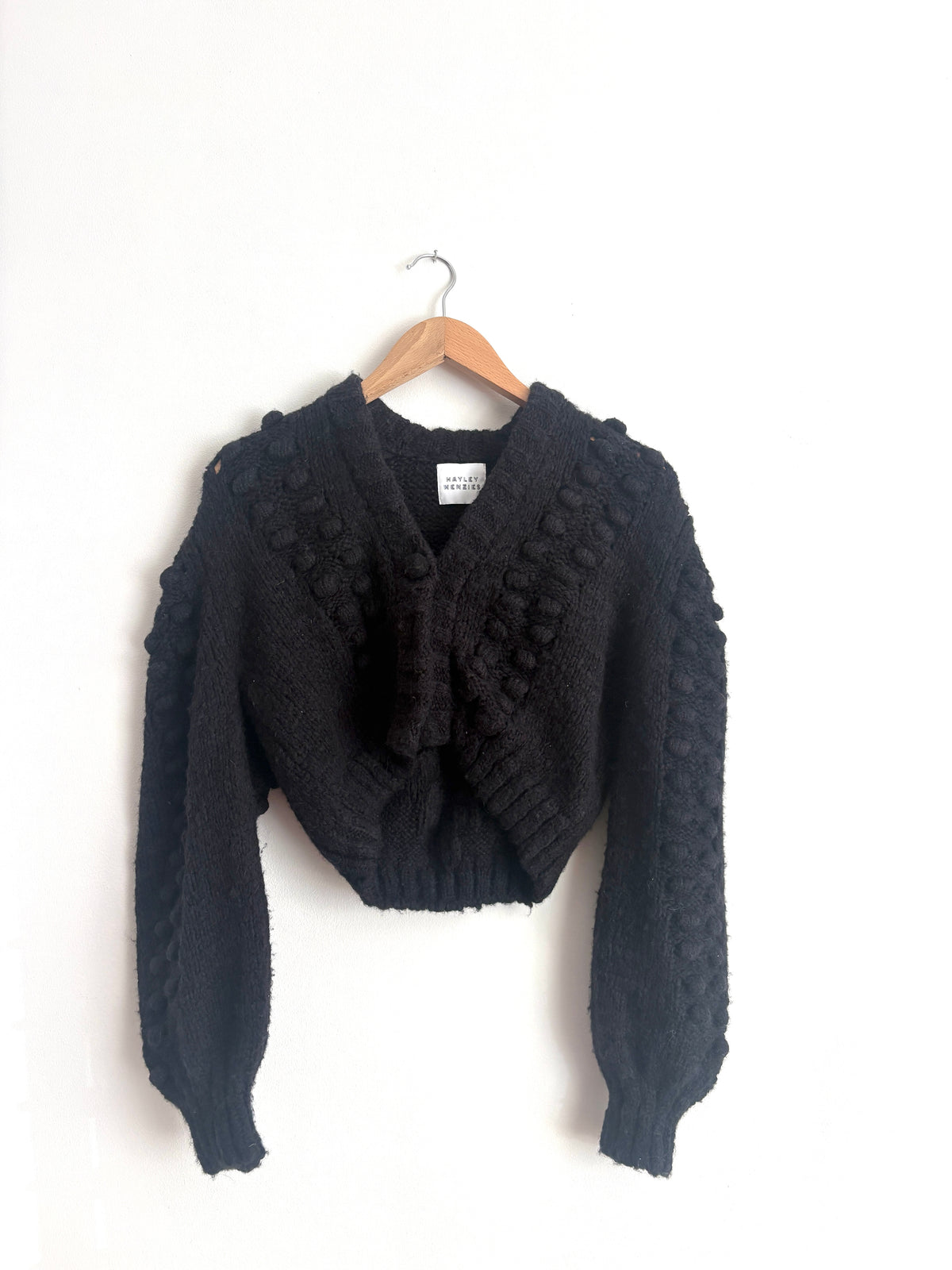 Hayley Menzies Black Cropped Knit Cardigan