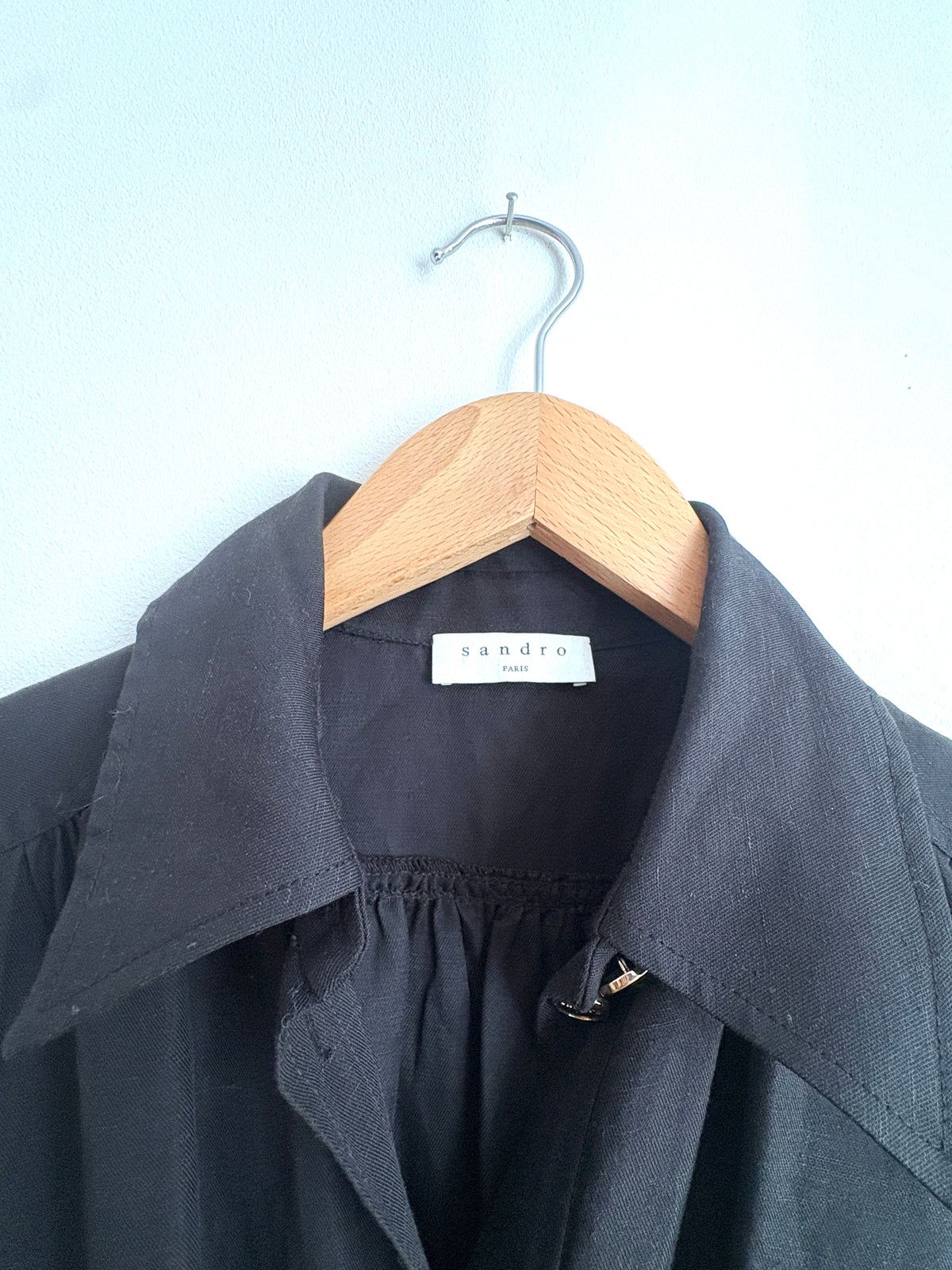Sandro Empire Linen Black Dress UK 6