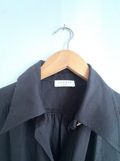 Sandro Empire Linen Black Dress UK 6