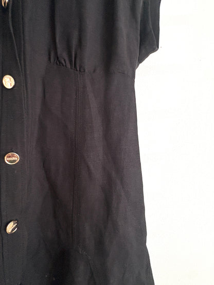Sandro Empire Linen Black Dress UK 6