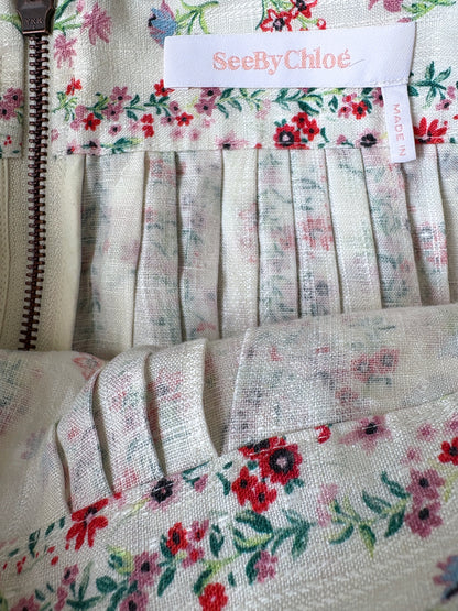 See By Chloé Floral Linen Skirt UK 12