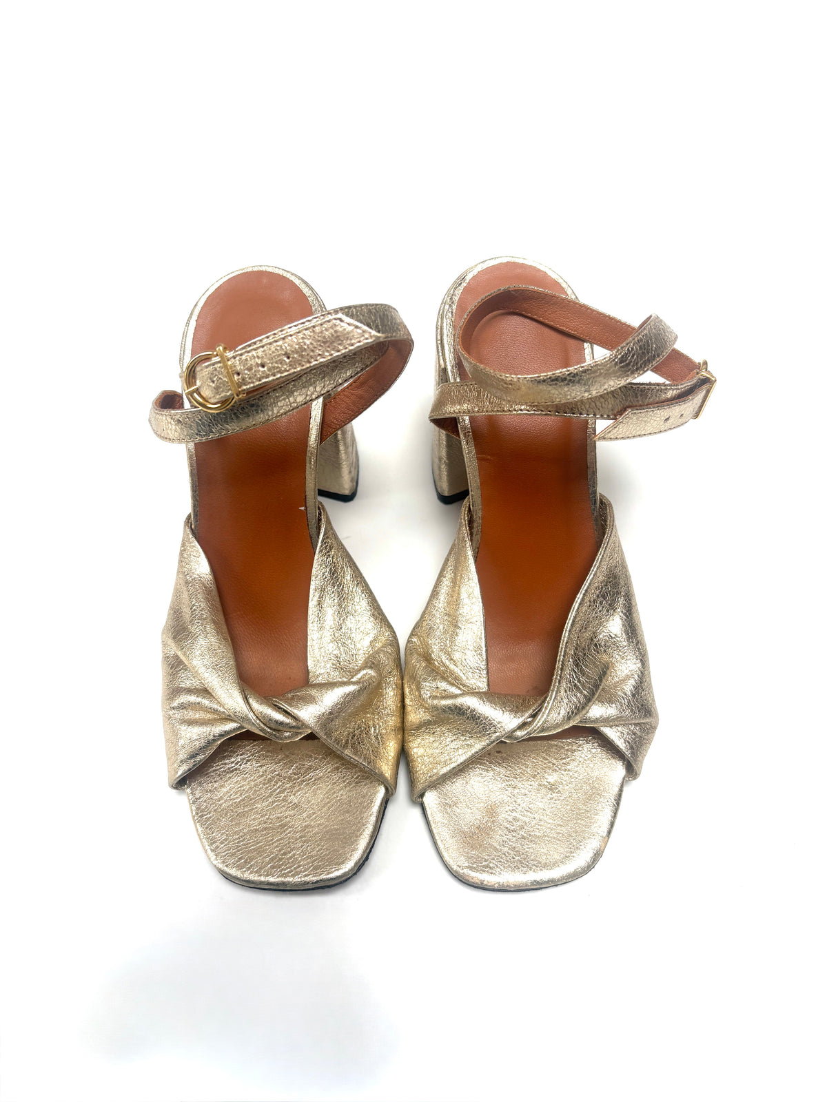 Maje Gold Metallic Leather Twisted Sandal UK 5