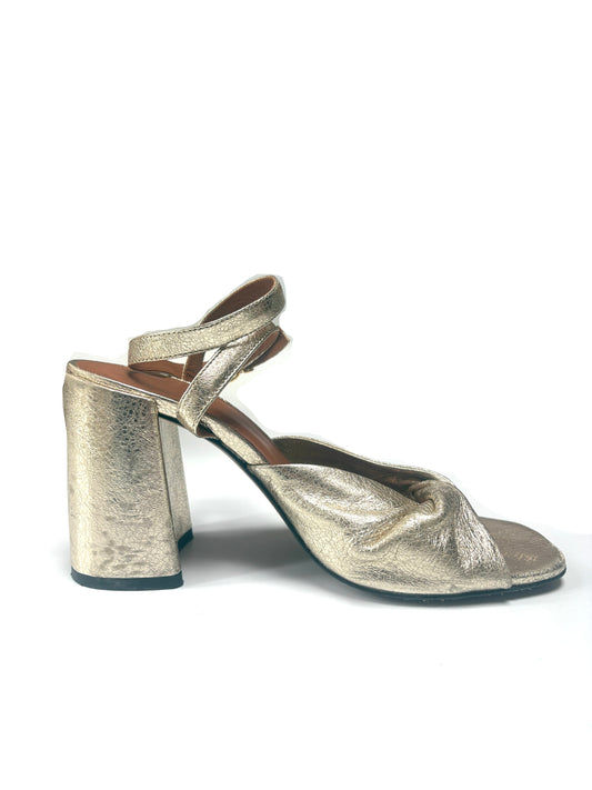 maje metallic leather twisted sandals with heel