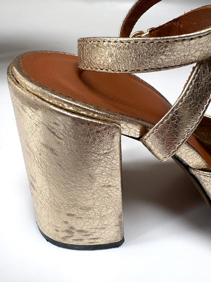 Maje Gold Metallic Leather Twisted Sandal UK 5