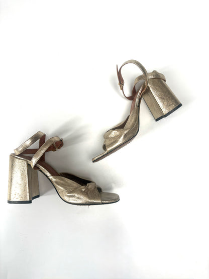 Maje Gold Metallic Leather Twisted Sandal UK 5