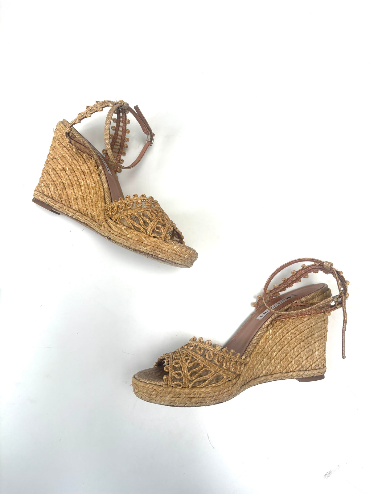 Aquazzura Kahlo 105 Raffia Espadrille Wedges UK 7