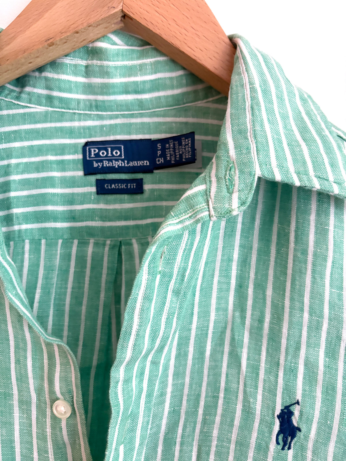 Polo Ralph Lauren Classic Fit Green Striped Linen Shirt S