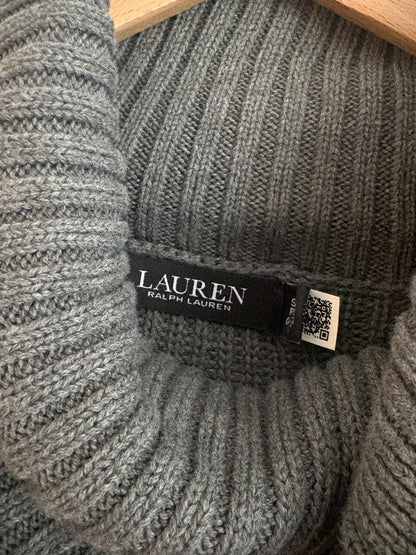Lauren by Ralph Lauren Grey Buckle-Trim Cotton Ribbed Roll Neck Knit S