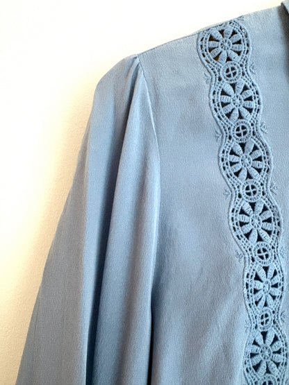 Sézane Roman Silk Blue Blouse UK 8