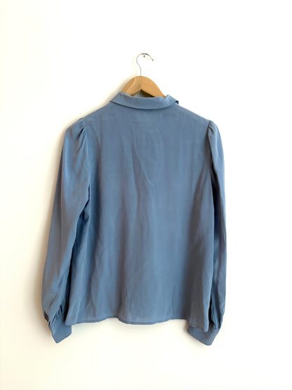 Sézane Roman Silk Blue Blouse UK 8