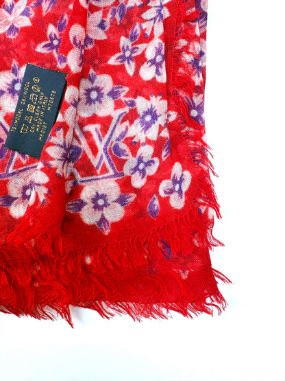 Louis Vuitton Floral Red Monogram Scarf