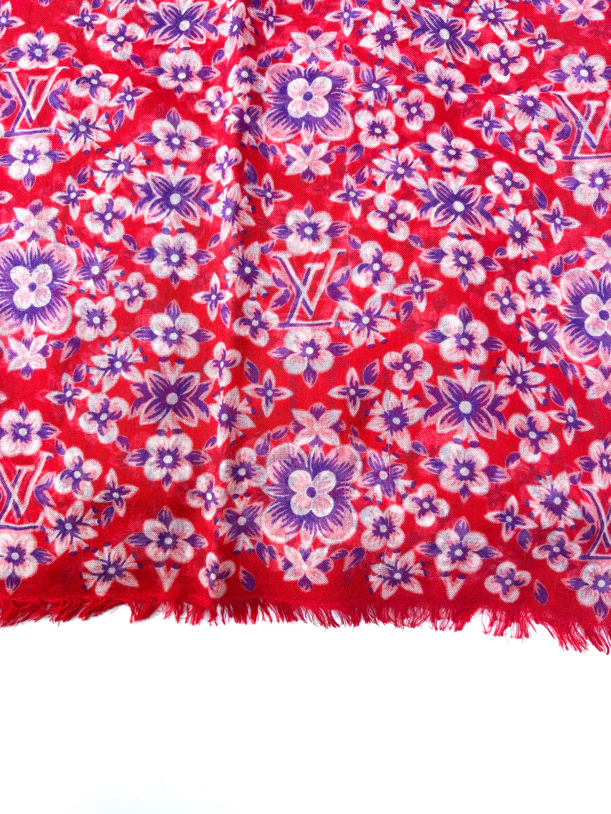 Louis Vuitton Floral Red Monogram Scarf