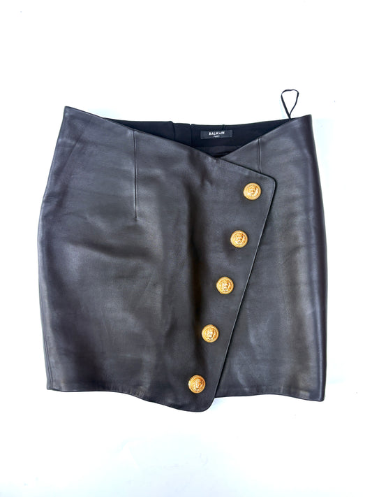Balmain black leather mini skirt