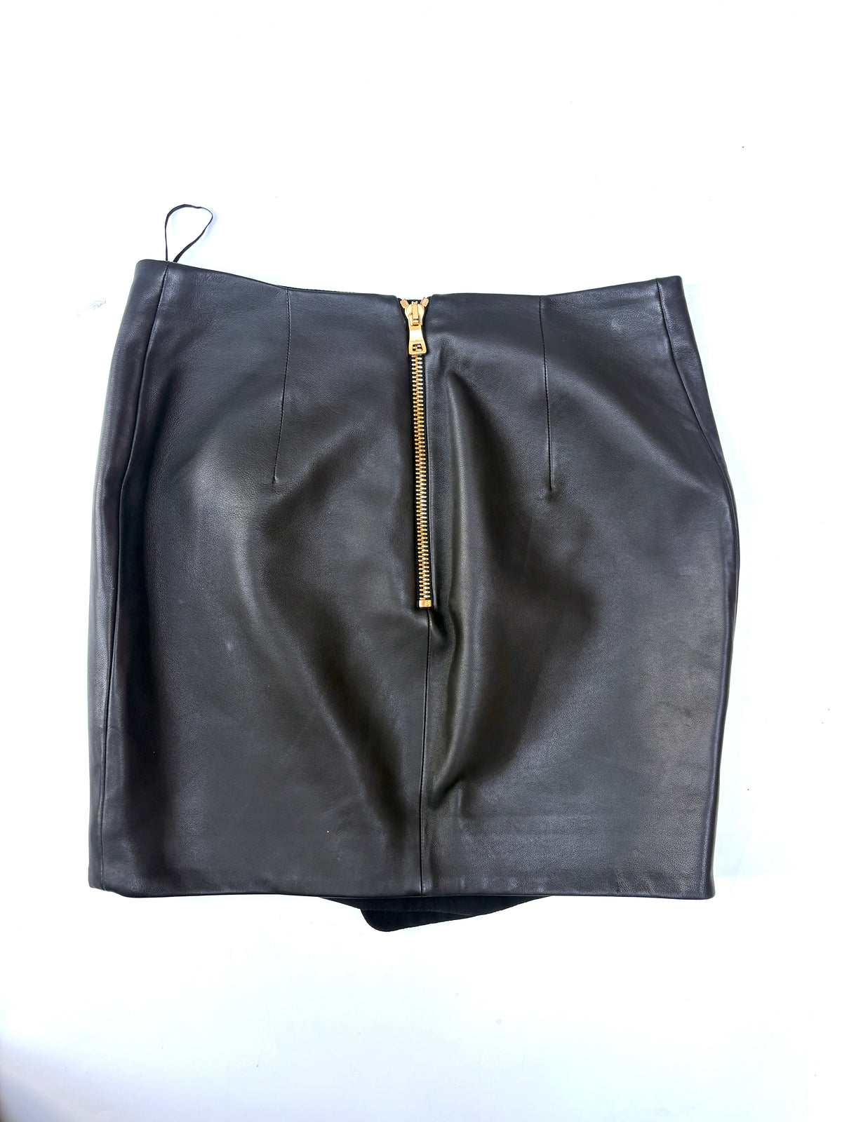 Balmain Leather Asymmetric Gold Button Wrap Skirt UK 12