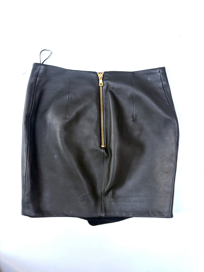 Balmain Leather Asymmetric Gold Button Wrap Skirt UK 12