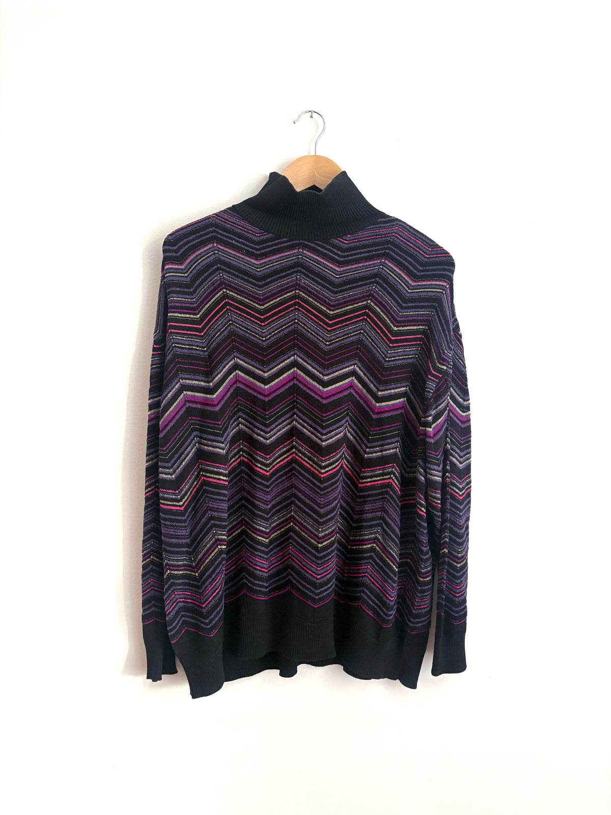 Missoni Oversized Wool and Visose Chevron Turtleneck Sweater UK 10
