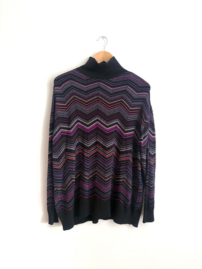 Missoni Oversized Wool and Visose Chevron Turtleneck Sweater UK 10