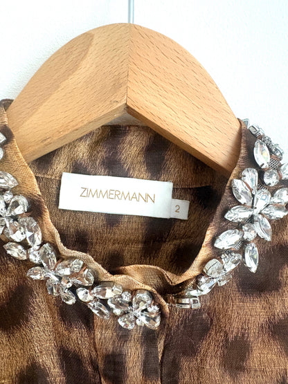 Zimmerman Multi Linen Silk Embellished Organza Shirt UK 12