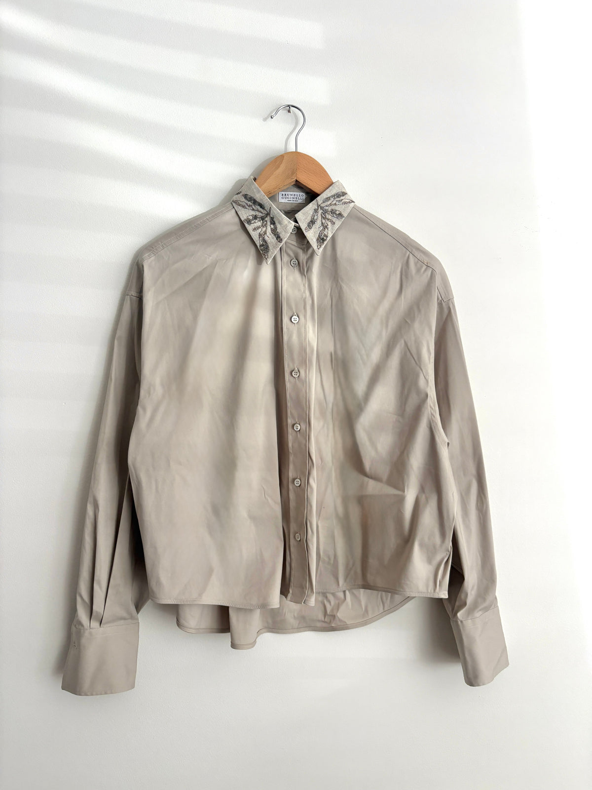 Brunello Cucinelli Embellished Cotton Blend Poplin Shirt
