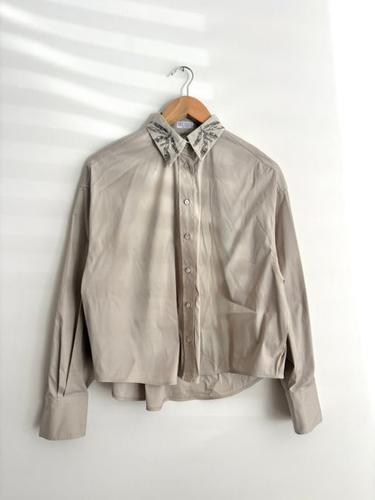 Brunello Cucinelli Embellished Cotton Blend Poplin Shirt