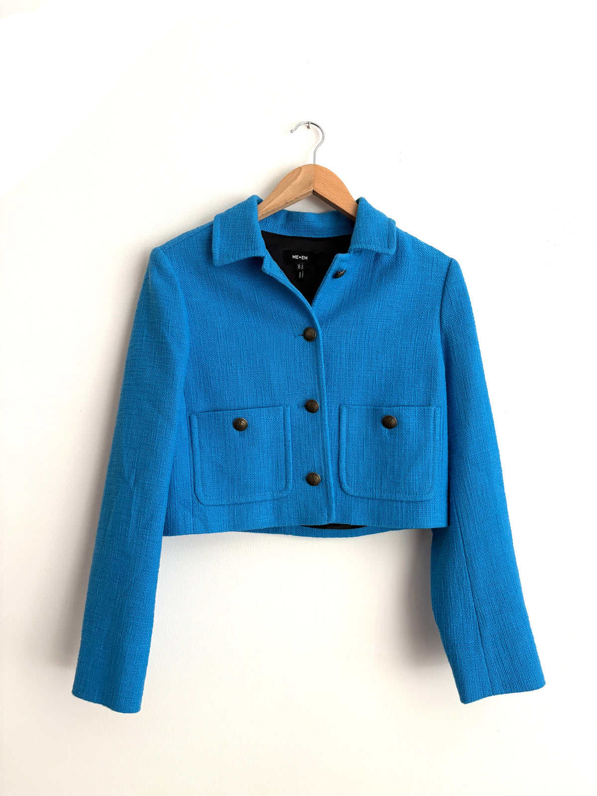 Me+em blue textured crop jacket