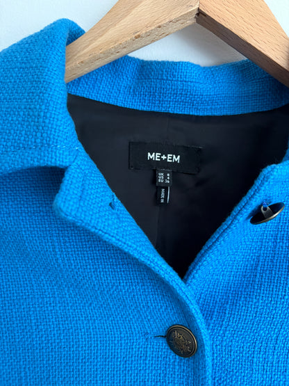 Me+Em Blue Textured Crop Cotton Blue Jacket UK 8