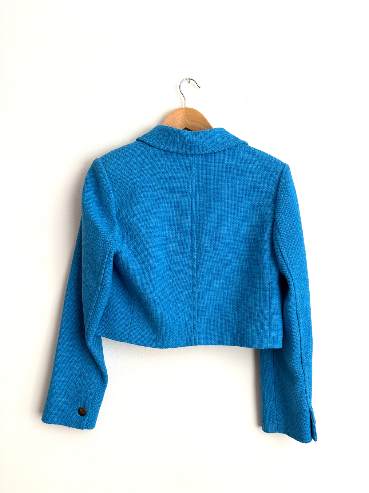 Me+Em Blue Textured Crop Cotton Blue Jacket UK 8