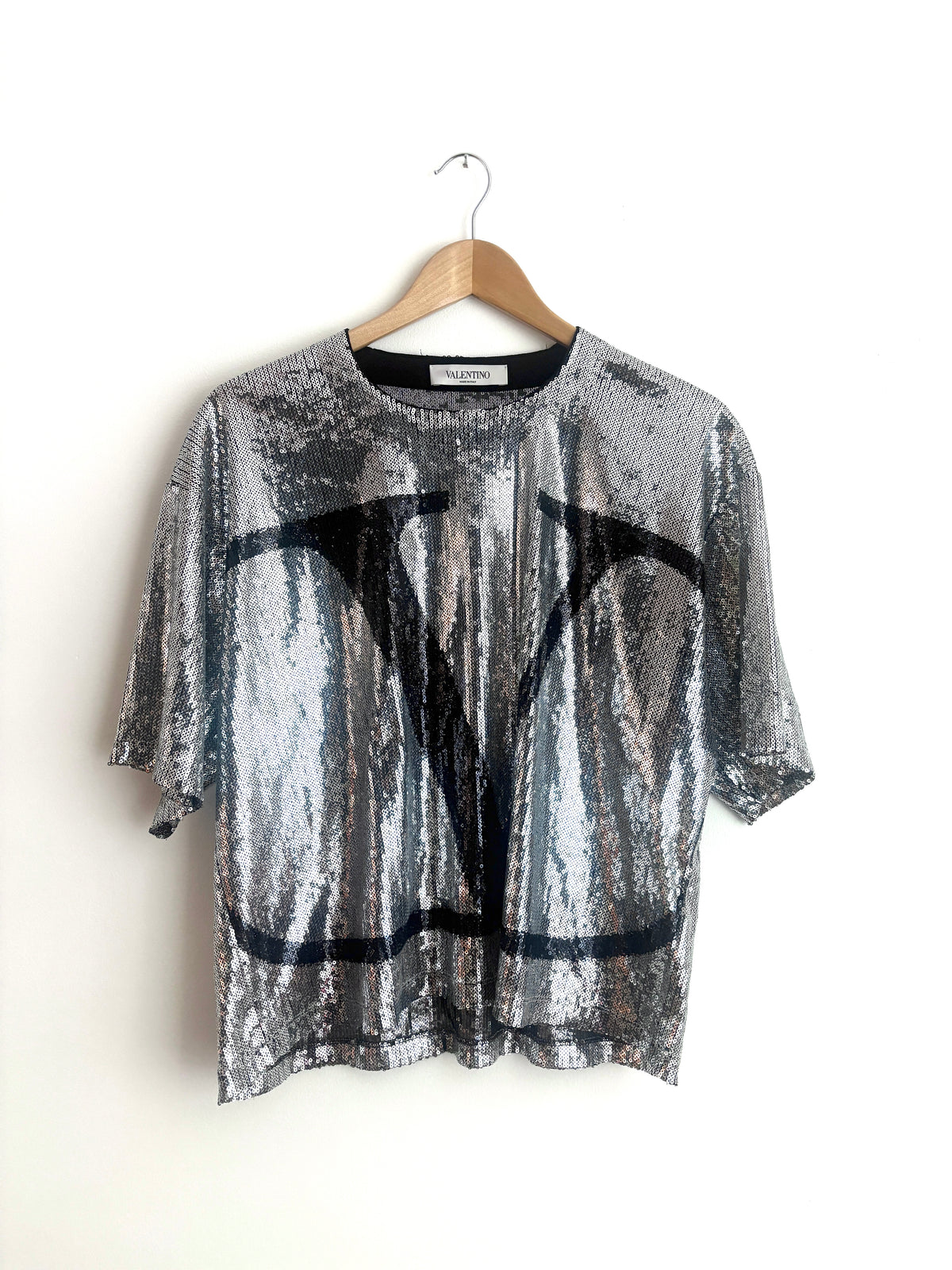 Valentino Garavani VLogo Sequined T-shirt in Silver
