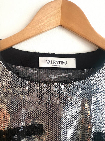 Valentino Garavani VLogo Sequined T-shirt in Silver S