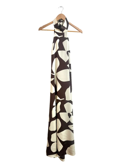 Simorra brown leaf halterneck dress