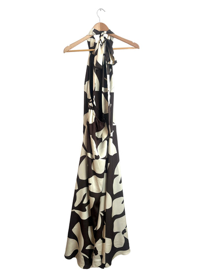 Simorra Brown Leaf Halterneck Dress UK 8