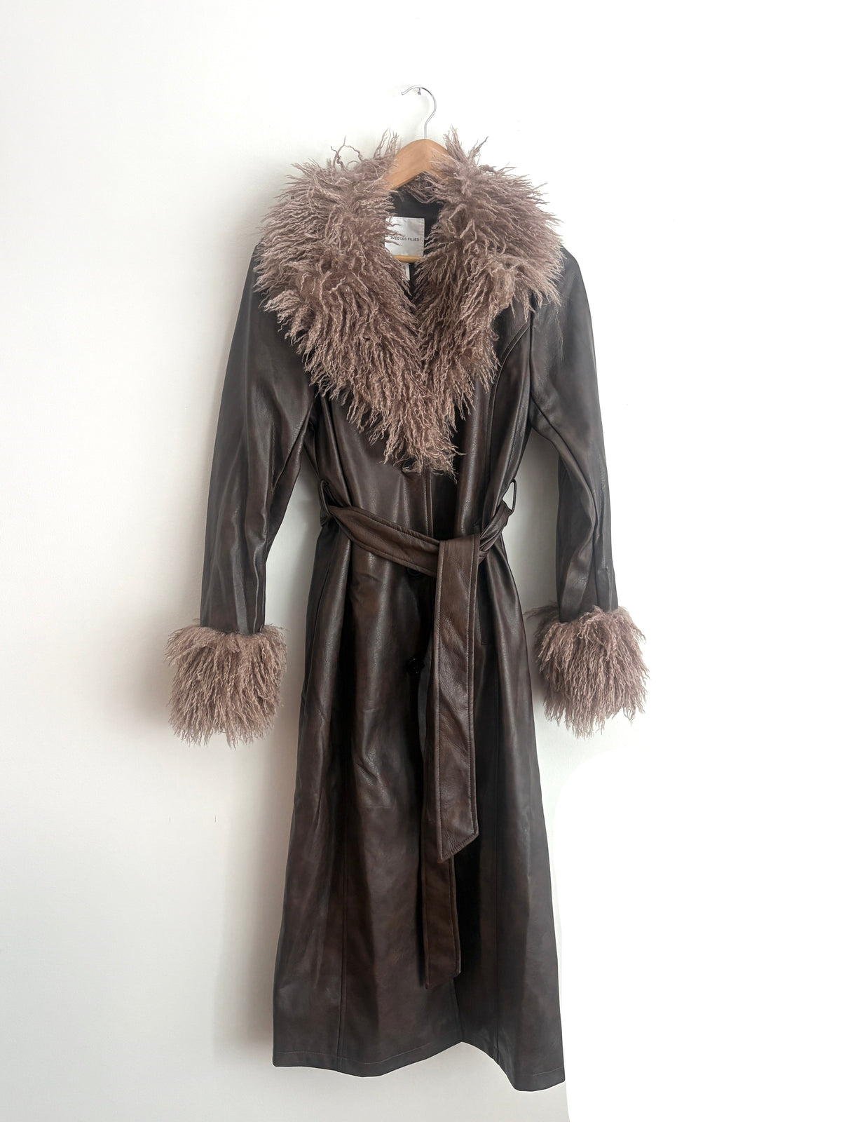 Avec Les Filles Chocolate Brown Faux Leather and Trim Coat